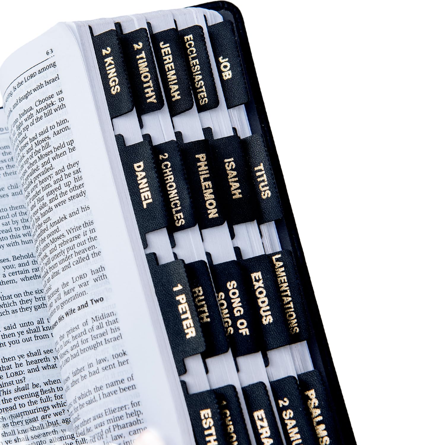Leather Bible Tabs, Prefdo Bible Index Tabs for Study Bible, Bible Tabs for Women and Men, 66 Book Tabs for Old and New Testament & 6 Blank, Christian Gift (Black)