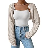 SECRETEYARD Women's Long Sleeve Open Front Knitted Crop Cardigan Drop Shoulder Knit Bolero Shrug Sweater
