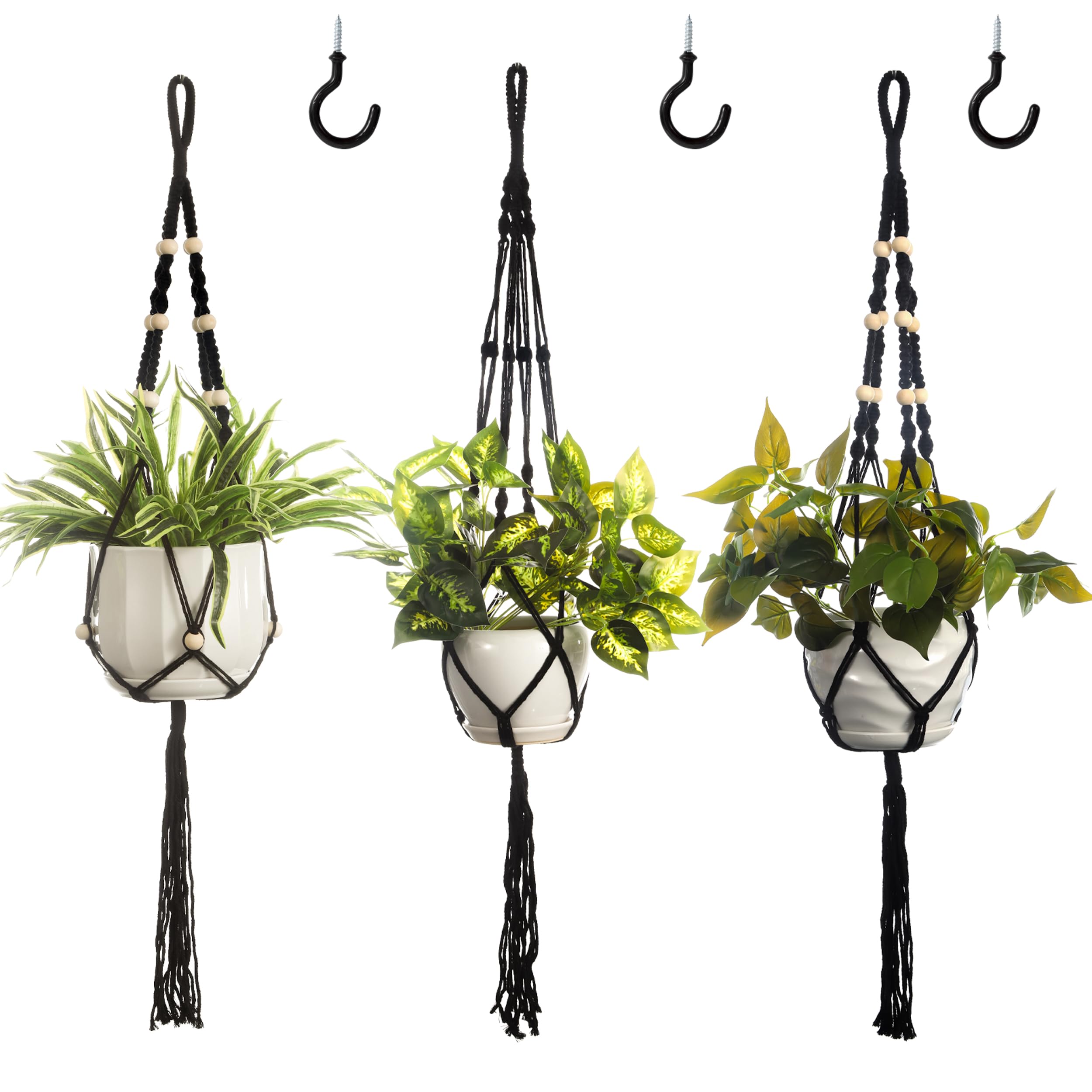 Yao Suo 3 Pack Macrame Plant Hangers Indoor Hanging Planter for Plants ...