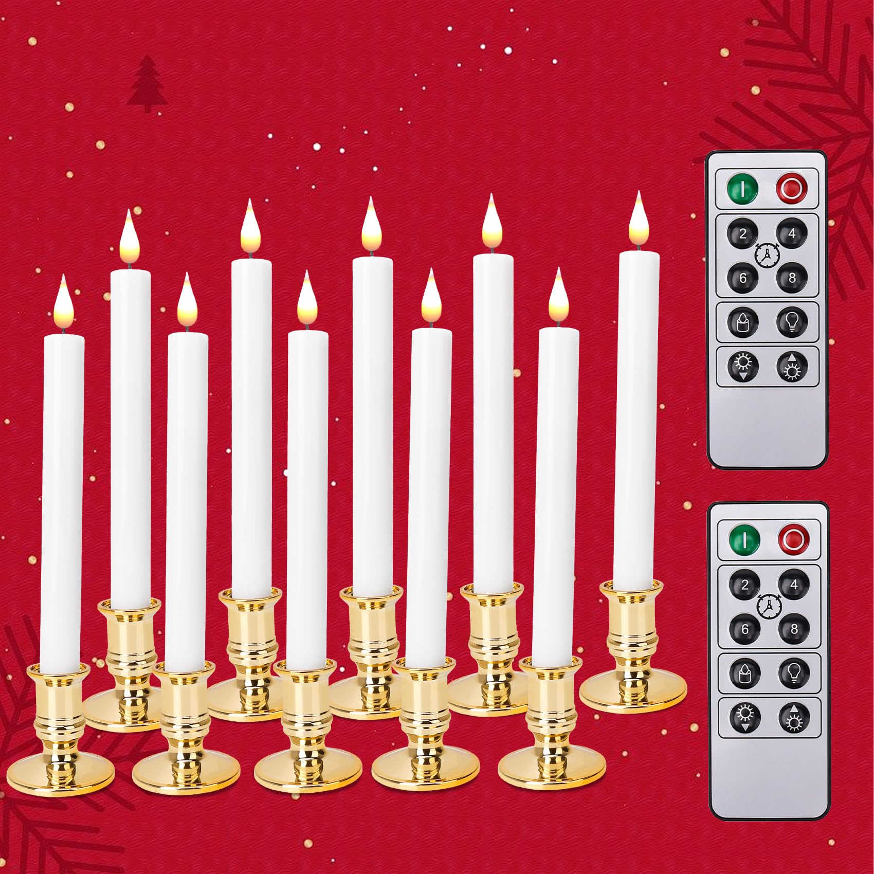 Photo 1 of Bociks Flameless Taper Candles with Remote Timer-LED Battery Operated Flickering Window Candle Lights with Removable Gold Candle Holders Best Gift for Xmas Wedding Home Dinner Decor Set of 10