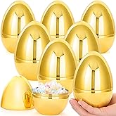 JOYIN 6 Pcs Large Gold Easter Eggs, 6 Inches Metallic Jumbo Plastic Eggs Fillable for Easter Themed