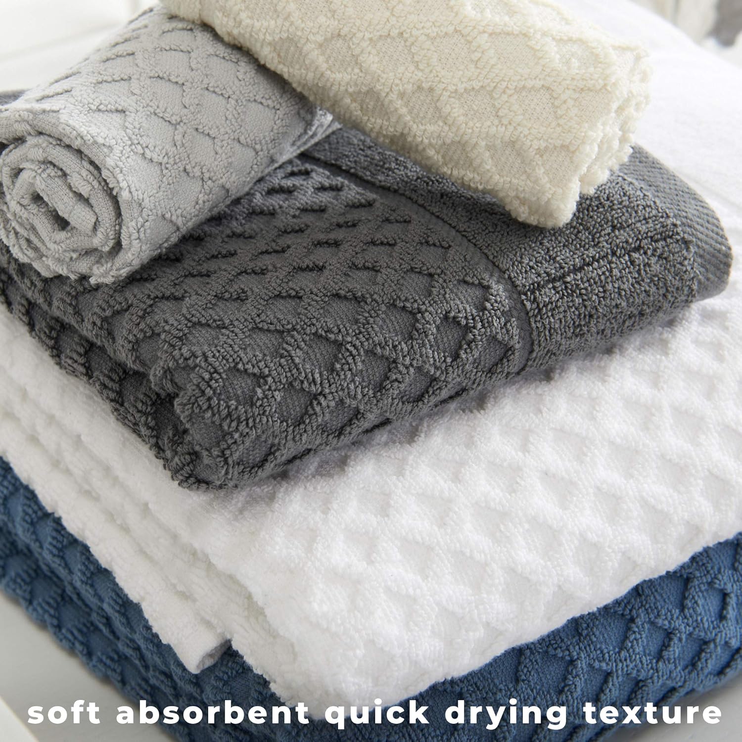 100% Cotton Bath Towels, Luxury 6 Piece Set - 2 Bath Towels, 2 Hand Towels and 2 Washcloths. Absorbent Quick-Dry Textured Towels. Grayson Collection (6 Piece Set, Light Grey): Kitchen & Dining