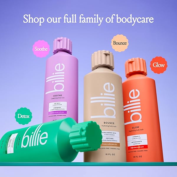 BILLIE GLOW BRIGHTENING WOMENS BODY WASH, 18 FL OZ, BRIGHT CITRUS WOODS SCENT, VEGAN, CRUELTY FREE