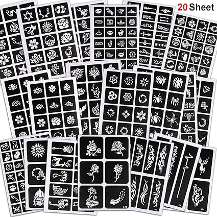 Konsait 291 Stück Temporäre Tattoo Schablonen für Jugendliche Erwachsene Temporäre Mehndi Tattoos, Temporäre Tattoos, Temporä