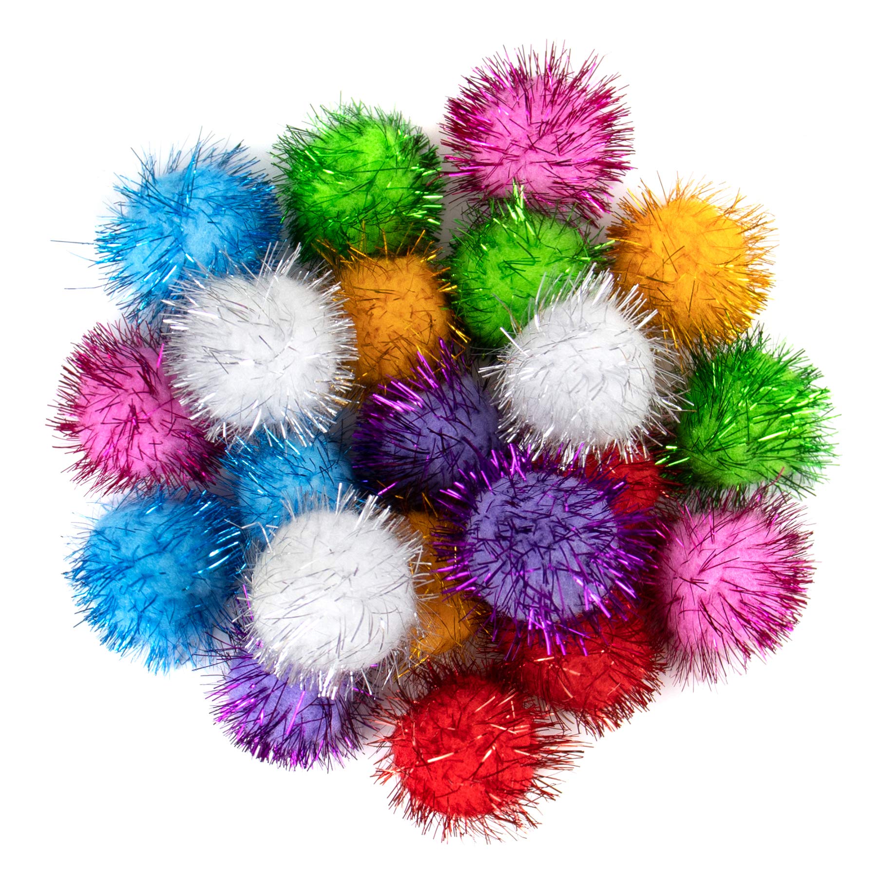 AUEAR, 20 Pack Sparkle Balls Cat Toy 1.5 Inches Sparkle Balls Tinsel Pom Poms Balls for Cats Pets Assorted Colors