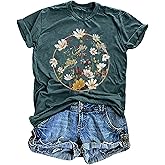 Women's Vintage Floral T Shirt Boho Wildflower Graphic Loose Tees Short Sleeve Casual Tops