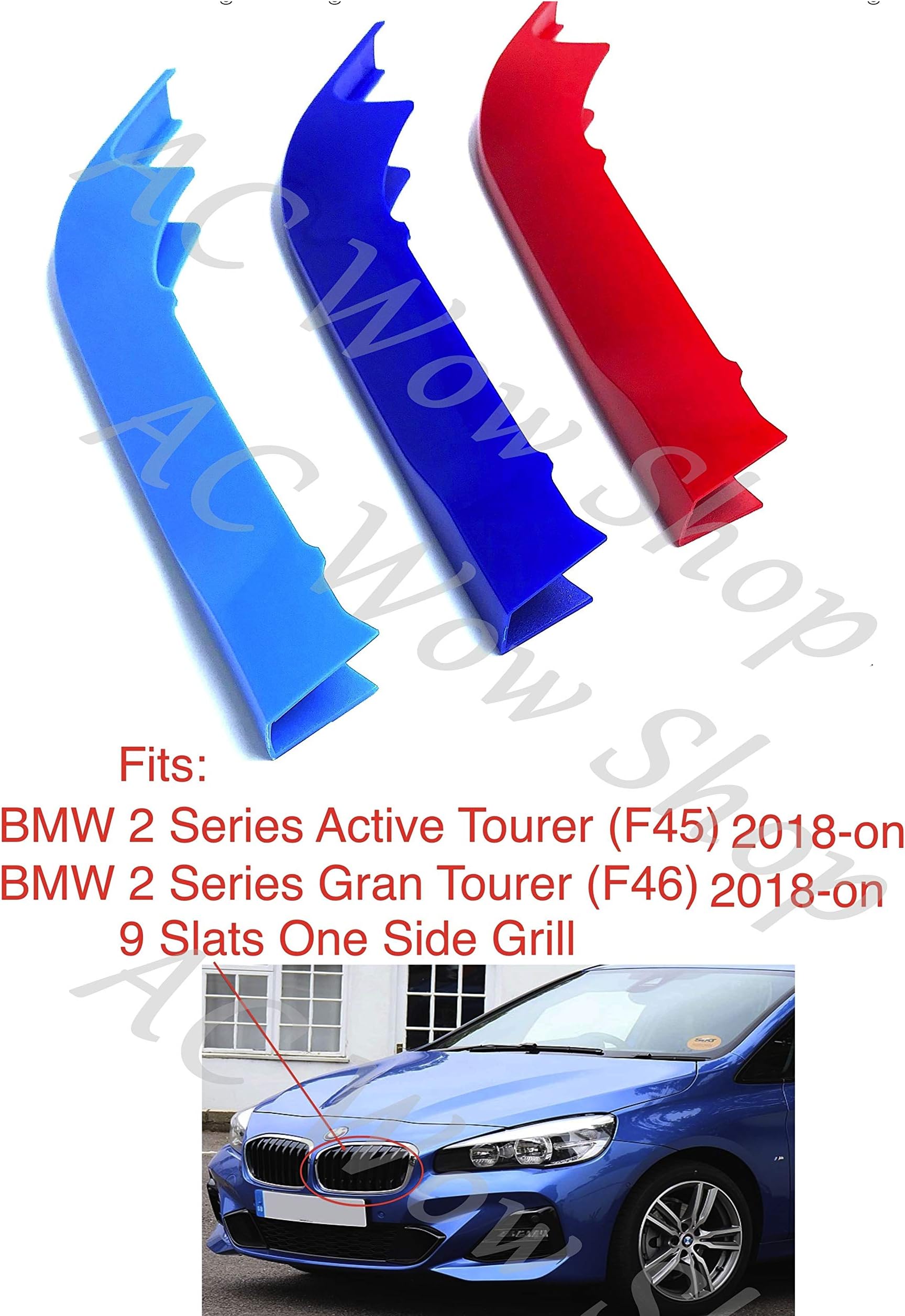 B M W 2 Series 2018 -present F45 Active Tourer F46 Gran Tourer 9 Bars Bonnet Hood Radiator Grill Stripes Slat Covers Inserts Trim Clips M Power Sport Performance Tech Paket Colour Grilles Badge