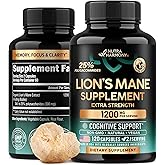 Lions Mane Supplement Capsules - Organic Lions Mane - Made in USA - Fruiting Bodies Extract - 1200 mg, 25% Polysaccharides -