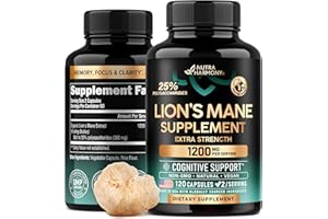 Lions Mane Supplement Capsules - Organic Lions Mane - Made in USA - Fruiting Bodies Extract - 1200 mg, 25% Polysaccharides - 