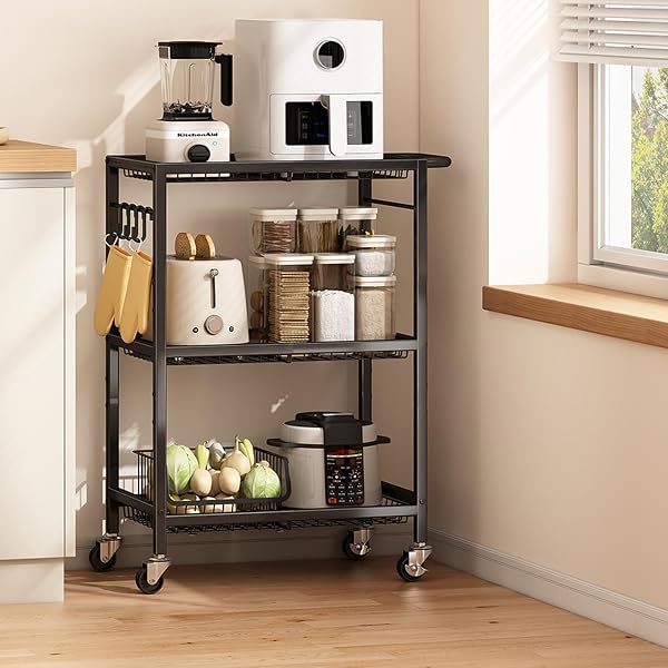 3-TIER ROLLING CART, SPACE-SAVING KITCHEN CART WITH 150LBS...