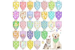 PIKLODO 30 Pcs Easter Dog Bandanas Bulk Adjustable Triangle Dog Scarves Puppy Bandanas Pet Neckerchief Washable Holiday Dog Bandana for Easter Party Small Medium Large Dog Pet Grooming Accessories