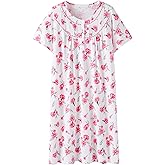 Keyocean Women Nightgowns, Soft Comfy Lightweight 100% Cotton Short Sleeves Comfy Ladies Nightdress