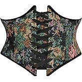 Scarlet Darkness Women's Corset Belt Renaissance Underbust Corset Floral Lace Up Boned Waist Belts