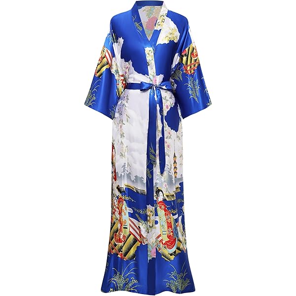 Aensso long lightweight soft silk robes for women, blue floral bridal summer cover up loose cardigan house kimonos robe at Amazon Women's Clothing store Aensso long lightweight soft silk robes for women, blue floral bridal summer cover up loose cardigan house kimonos robe at Amazon Women's Clothing store