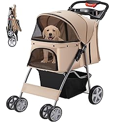 Azaeahom Pet Stroller, 4 Wheels Pet Strolling Cart