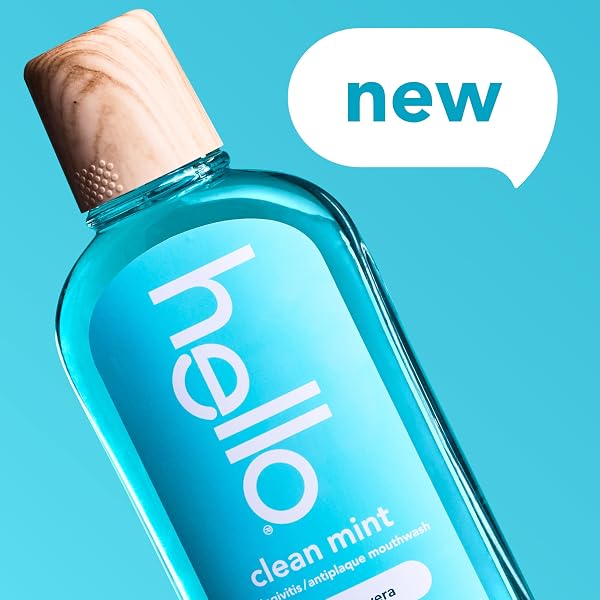 HELLO CLEAN MINT ALCOHOL FREE MOUTHWASH WITH ALOE VERA, 17.6 FL OZ, ANTIGINGIVITIS GUM MOUTHWASH WITH FARM GROWN MINT, FLUORIDE FREE, NO ALCOHOL FOR ZERO BURNING, VEGAN, MINTY ORAL RINSE, 3 PACK