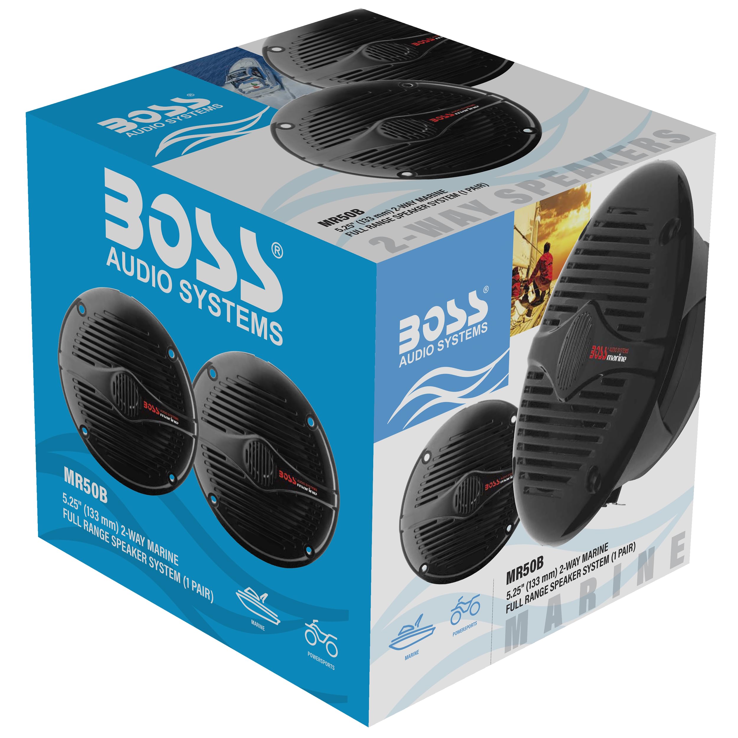 BOSS Audio Systems MR50B 5.25 inch Marine Stereo Boat Speakers - 150 Watts (pair), 2 Way, Full Range Audio, Tweeters, Coaxial, Weatherproof, Sold in Pairs