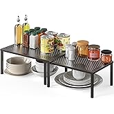 Simple Houseware Expandable Stackable Cabinet and Counter Shelf Organizer with Steel Surface, 9" D x 12.75" W x 5.9" H, Bronze