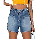 Cicy Bell Womens Baggy High Waisted Jean Shorts Summer Straight Leg Jorts Stretchy Button Adjustable Rolled Hem Denim Shorts