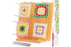 DEPAADER 11 INCH Crochet Blocking Board - Granny Square Bamboo Blocking Board for Crocheting, Handcrafted Crochet Accessories for Knitting, Gift for Grandmother 20 Stainless Steel Rod 50 Stitch Makers