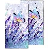 CXULIN 2 Pack Hand Towels for Bath,Watercolor Lavender Butterfly Decorative Towels Highly Absorbent Soft Towels for Bathroom Beach Kitchen Spa Gym Face Towel 14x28 Inch