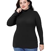 FOREYOND Plus Size Mock Turtleneck Tops for Women Long Sleeve Mock Neck Shirt Lightweight Base Layer Slim Fit Underwear