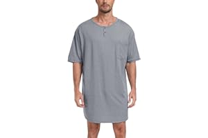 MoFiz Men's Nightshirt Soft Pajamas V Neck Short Sleeve Nightgown Loose Sleepwear Nightwear Comfy Sleep Shirt S-3XL