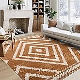 Geanlod Boho Washable Rugs 5x7ft Non Slip, Low Pile Area Rug for Living Room, Brown Moroccan Bedroom Carpets, Non Shedding Soft Floor Carpet for Dining Room Bathroom Nursery Kitchen Office