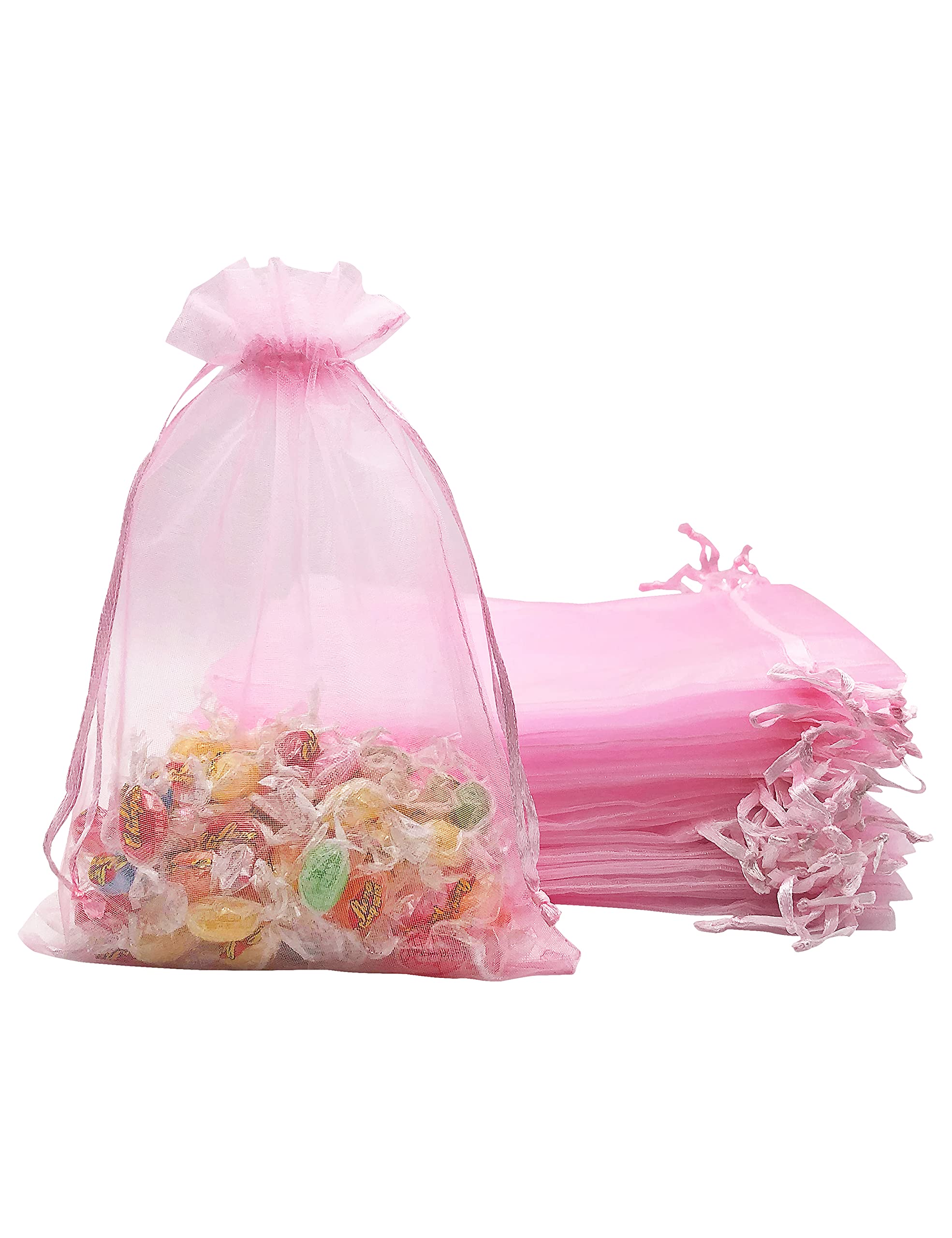 Photo 1 of Jexila 100PCS Pink Organza Bags 5X7 Inch Mesh Bag Drawstring for Wedding Party Baby Shower Favor Pouches Bags (Pink 5X7)