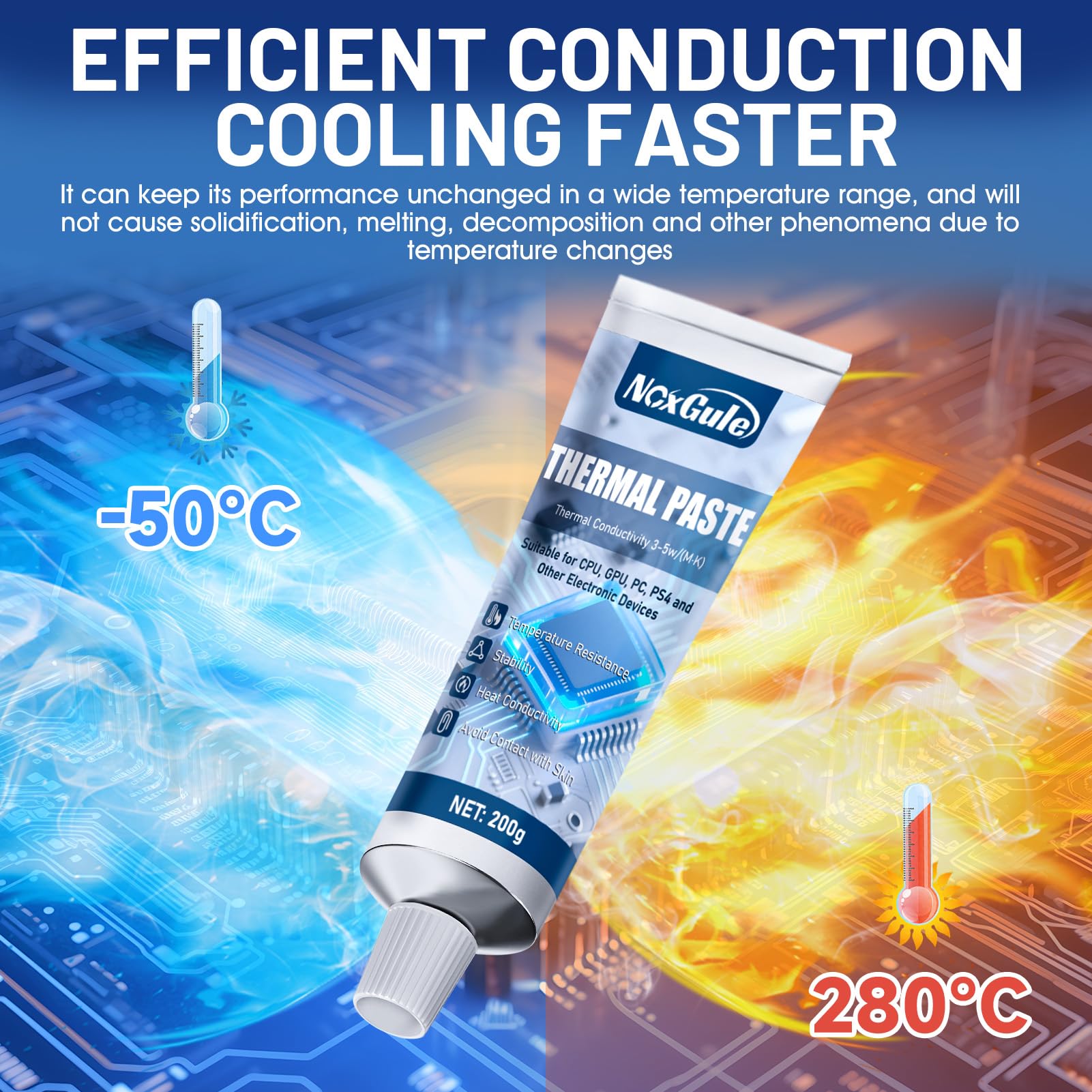 NoxGule CPU Wärmeleitpaste, Kühlpaste CPU, Thermal Paste, Wärmeleitkleber, Geeignet zur CPU Paste, Wärmeleitpaste Kühlschrank, GPU, Speicher, Hohe Temperaturbeständigkeit -200g (Weiß) 3