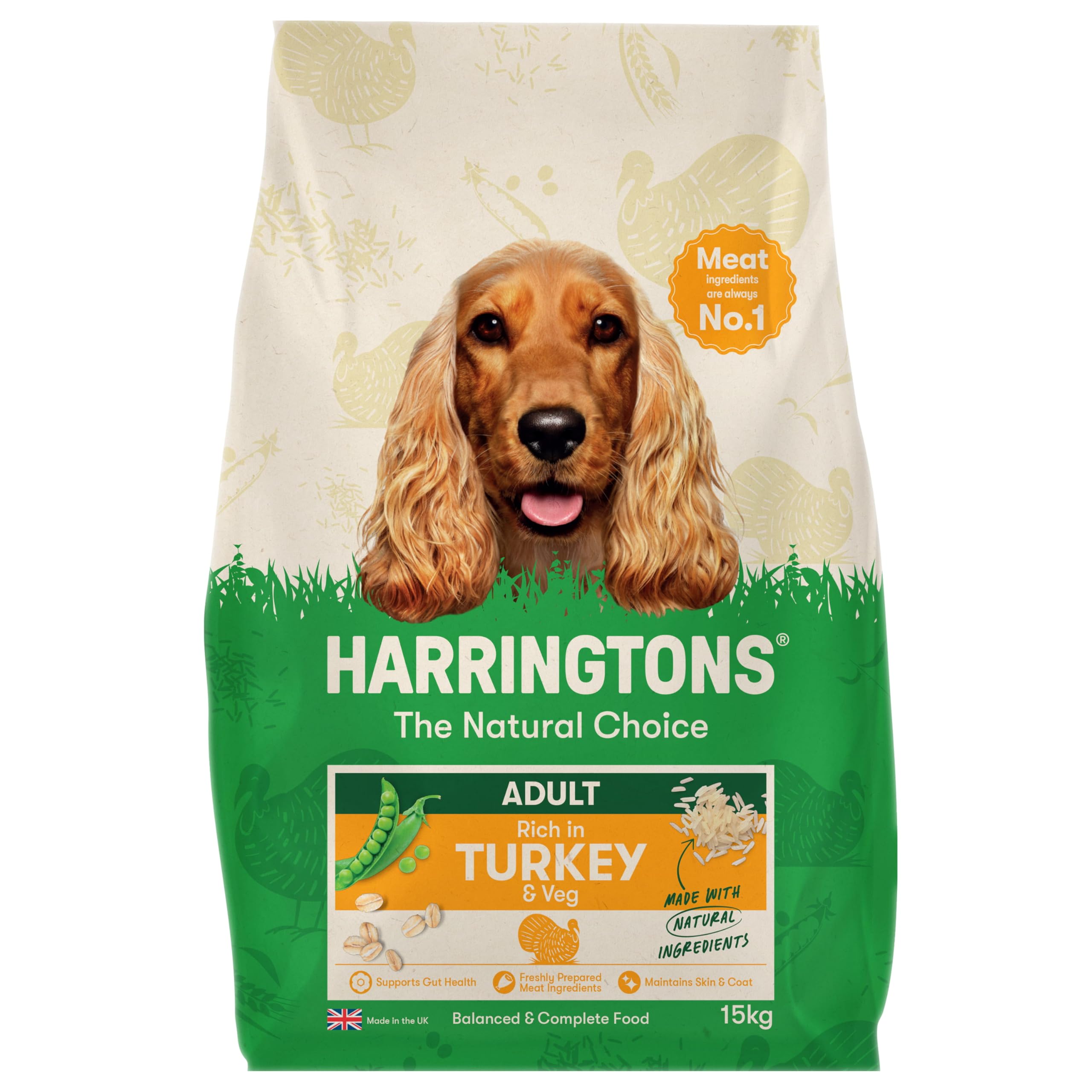 Harringtons Complete Dry Adult Dog Food Turkey & Veg 15kg - Made with All Natural Ingredients (Packaging may vary)