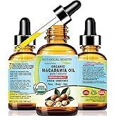 Botanical Beauty Organic MACADAMIA OIL 100% Pure Natural VIRGIN UNREFINED Cold-Pressed Carrier Oil for Face, Skin, Body, Hair, Lip, Nails. Rich in Vitamin E (2 Fl Oz)