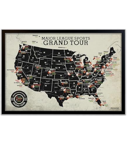 Amazon.com: Grand Tour Stadium Map: Baseball + Hockey + Football