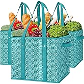 WISELIFE Reusable Grocery Bags [3 Pack],Large Grocery Tote Bag Water Resistant Shopping Bags Foldable Grocery Bag for Clothes,Shoes and Picnic,Green