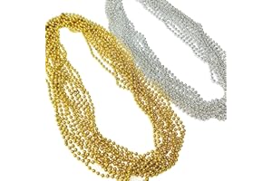 CIVILIGHT 24 Pcs New Year Bead Necklaces 2025 Gold and Sliver Metalic Plastic Beaded Necklace 1920s Chain for New Years Eve 2025 Anniversary Christmas Decor