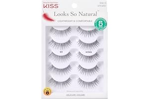 KISS Look So Natural False Eyelashes Multipack 03, Cruelty Free, Vegan, Contact Lens Friendly, Easy to Apply, Includes 5 Pairs of Reusable Strip Lashes
