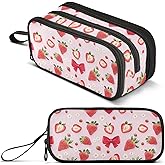 ALAZA Strawberry Large Pencil Case Box Pink Pencil Pouch with 3 Compartments Stationery Pencil Bag for School Girls Boys Women Men Office Storage Organizer
