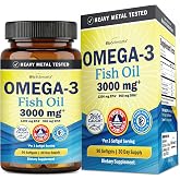 Triple Strength Omega 3 Fish Oil 3000mg for Women and Men, 90 Softgels | High Potency Omega 3 Supplement, Burpless Lemon Flavor Fish Oil - 2250mg Essential Fatty Acids with DHA &amp; EPA, Wild Caught