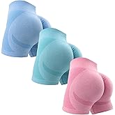 OVESPORT 3 Piece Workout Shorts for Women Seamless Scrunch Butt Lifting High Waisted Yoga Gym Booty Running Short Pants
