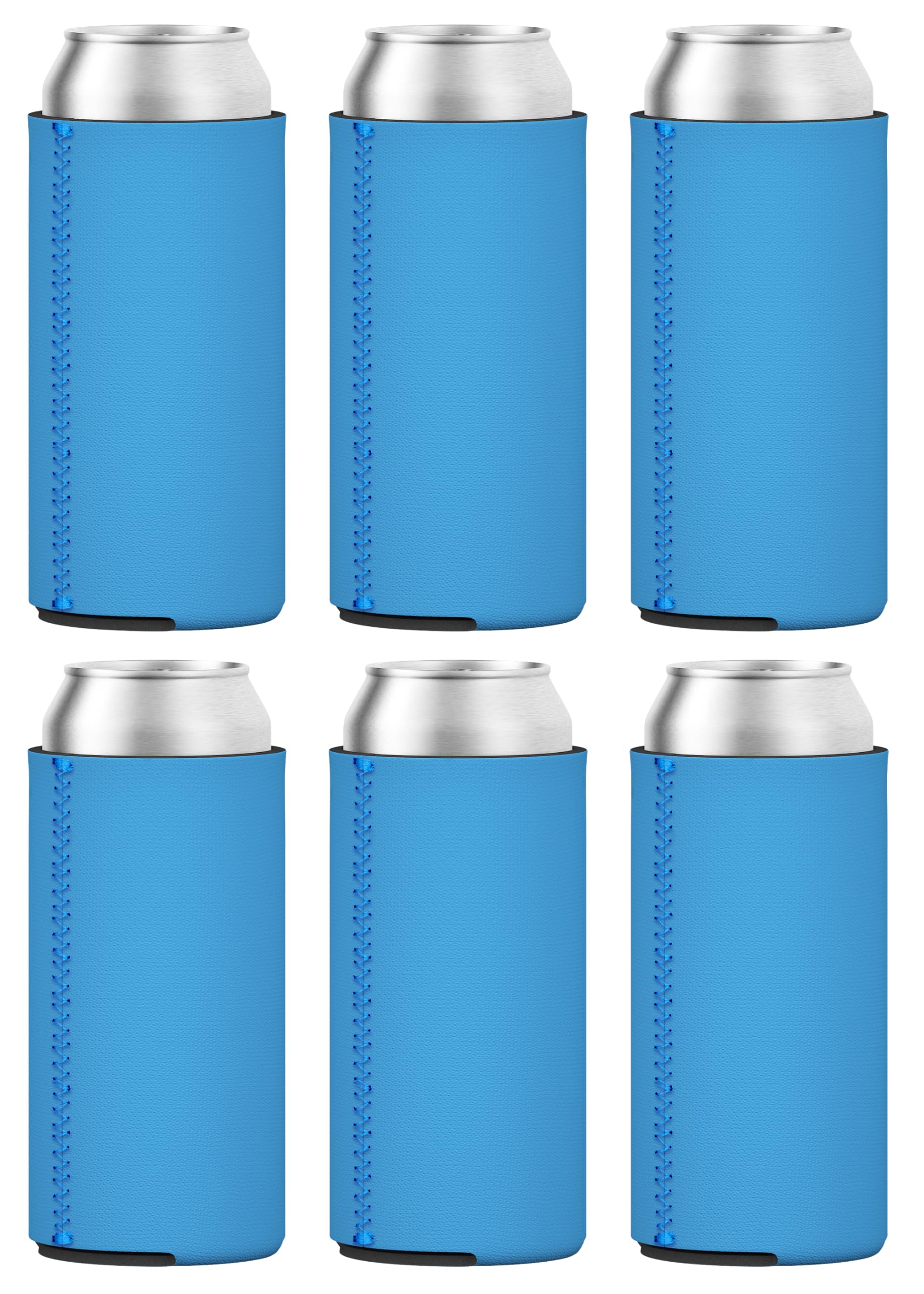 TahoeBay Slim Can Coolers - Blank Neoprene Beer Sleeves (Neon Blue, 6)