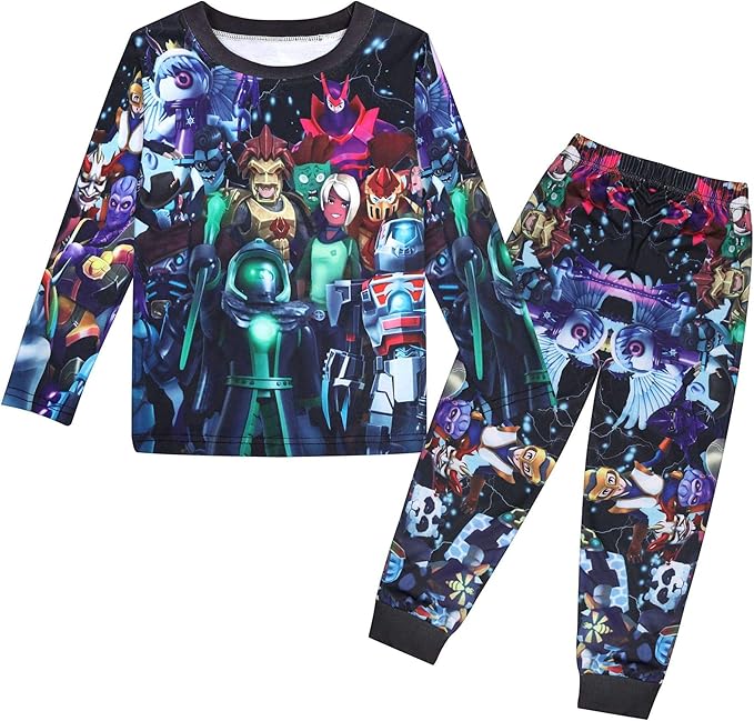 Roblox Pajama Set for Boys Kids Long Sleeve Sleepwear Nightshirt Black