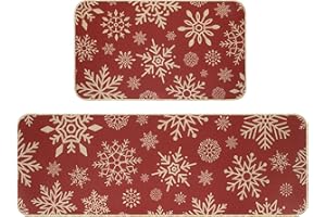 Erweicet Christmas Kitchen Rug Sets 2 Piece Christmas Snow Waterproof Non-Slip Kitchen Mats and Rugs Winter Christmas Doormat Rubber Back Low-Profile Merry Christmas Home Decorations Kitchen Mats