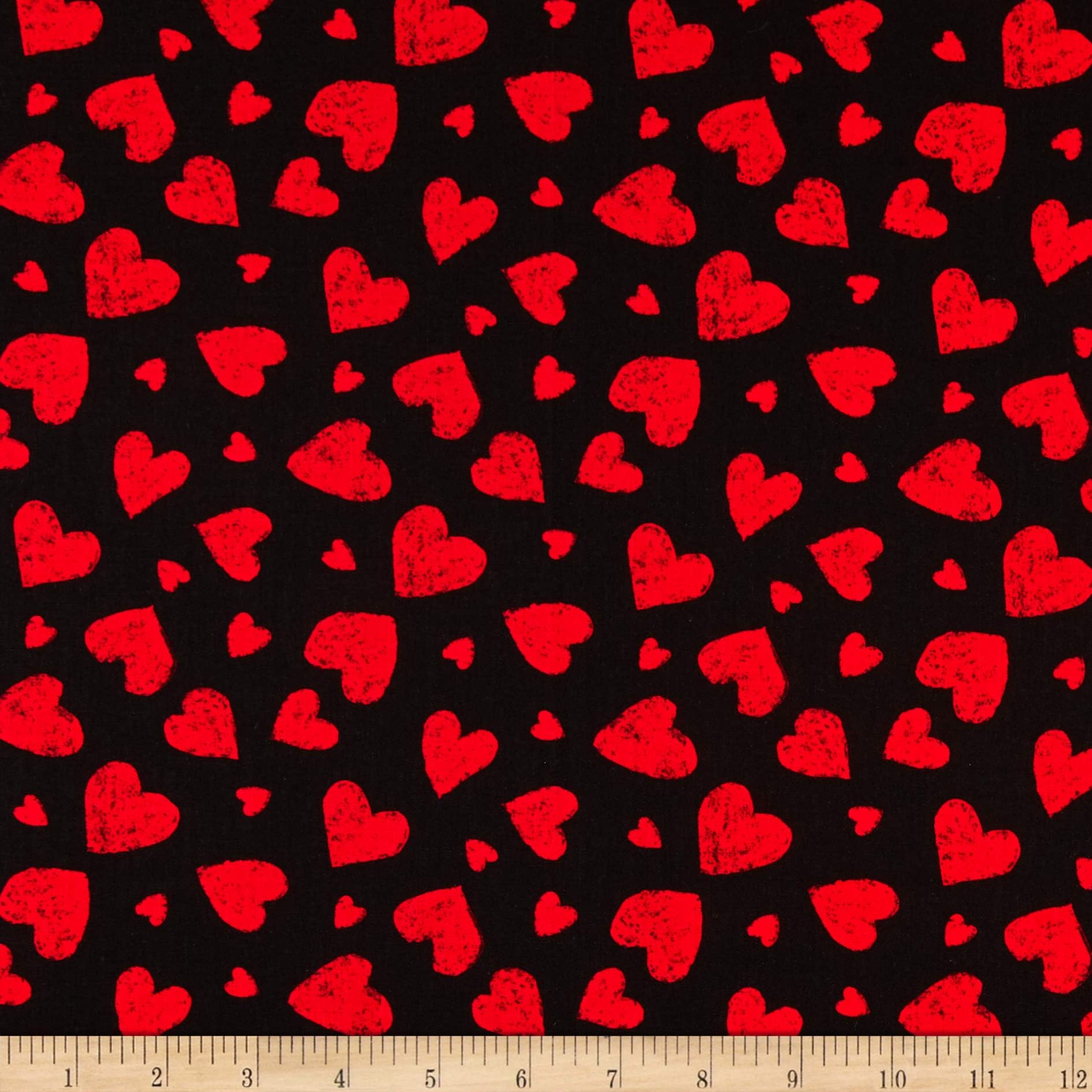 Timeless Treasures You Make My Heart Happy Red Chalk Hearts Black, Fabric by the Yard