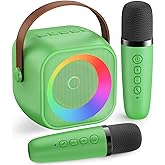 Mini Karaoke Machine：Portable Bluetooth Karaoke Microphone, Singing Speaker with 2 Wireless Mic and Light Kids Adults, Christmas Birthday Gifts for Girls Boys Family Home Party(Green)