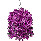 Artificial Fake Hanging Flowers with Basket for Outdoors Decoration, 3PCS Faux Flowers for Outdoor Planters UV Resistant No Fade Silk Bougainvillea for Home Porch Patio Garden Balcony Yard Decor