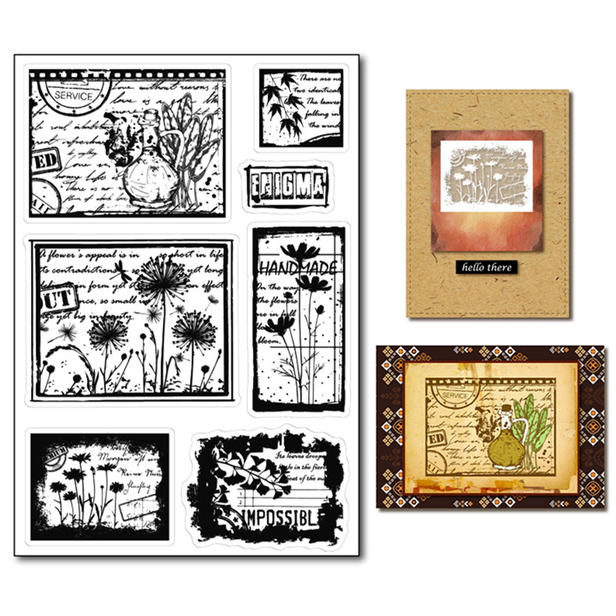 arriettycraft Vintage Style Danlione Silhouette Clear Stamps for Card Making or Journaling Flower Silhouette Daisy Maple Leaves with Text Rubber Stamps for Scrapbooking Paper Crafting Decor