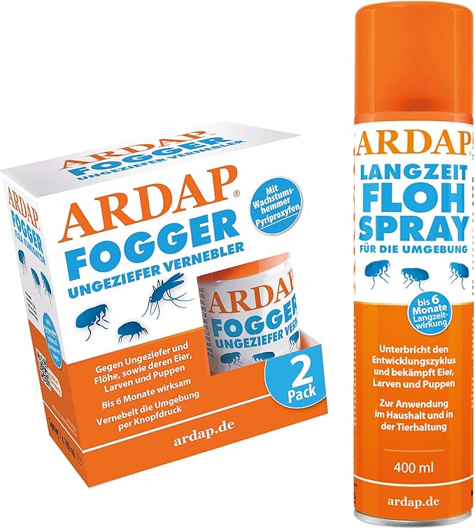 ARDAP Set 1 x 400 ml Flohspray + 2 x 100 ml Fogger gegen Flöhe und