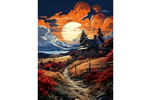Meothan Paint by Numbers Sunset, House Paint by Numbers Sunset Kits for Beginner Adults, 16x12in Canvas Pictures Painting by Numbers Art Kits for Gift Home Wall Decor