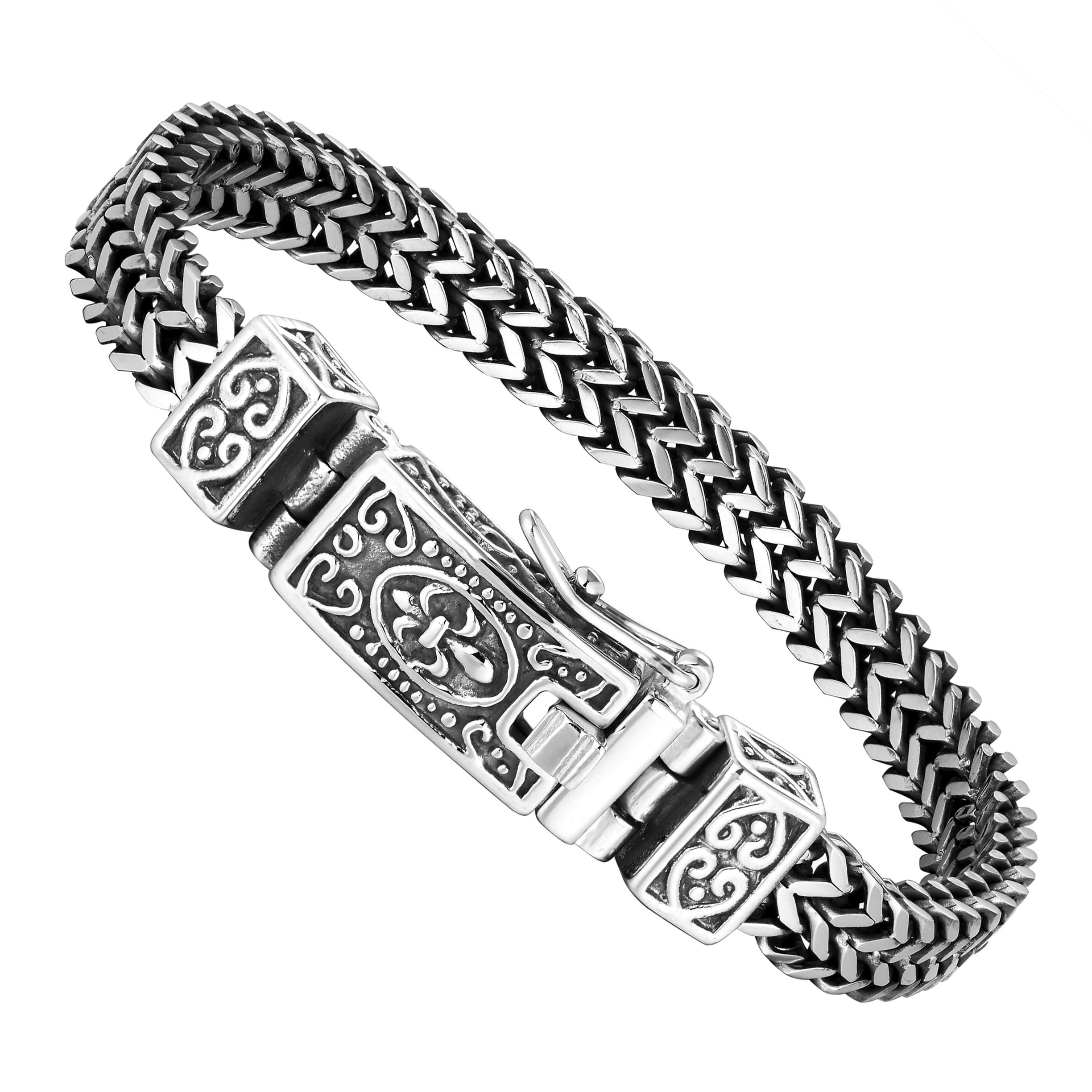 Men's Stainless Steel & Genuine Leather Bracelets – Various Designs in Silver, Black, and Polished Finishes – Rust & Discoloration Resistant – Jewelry Gift or Accessory for Men, 8.8, Metal