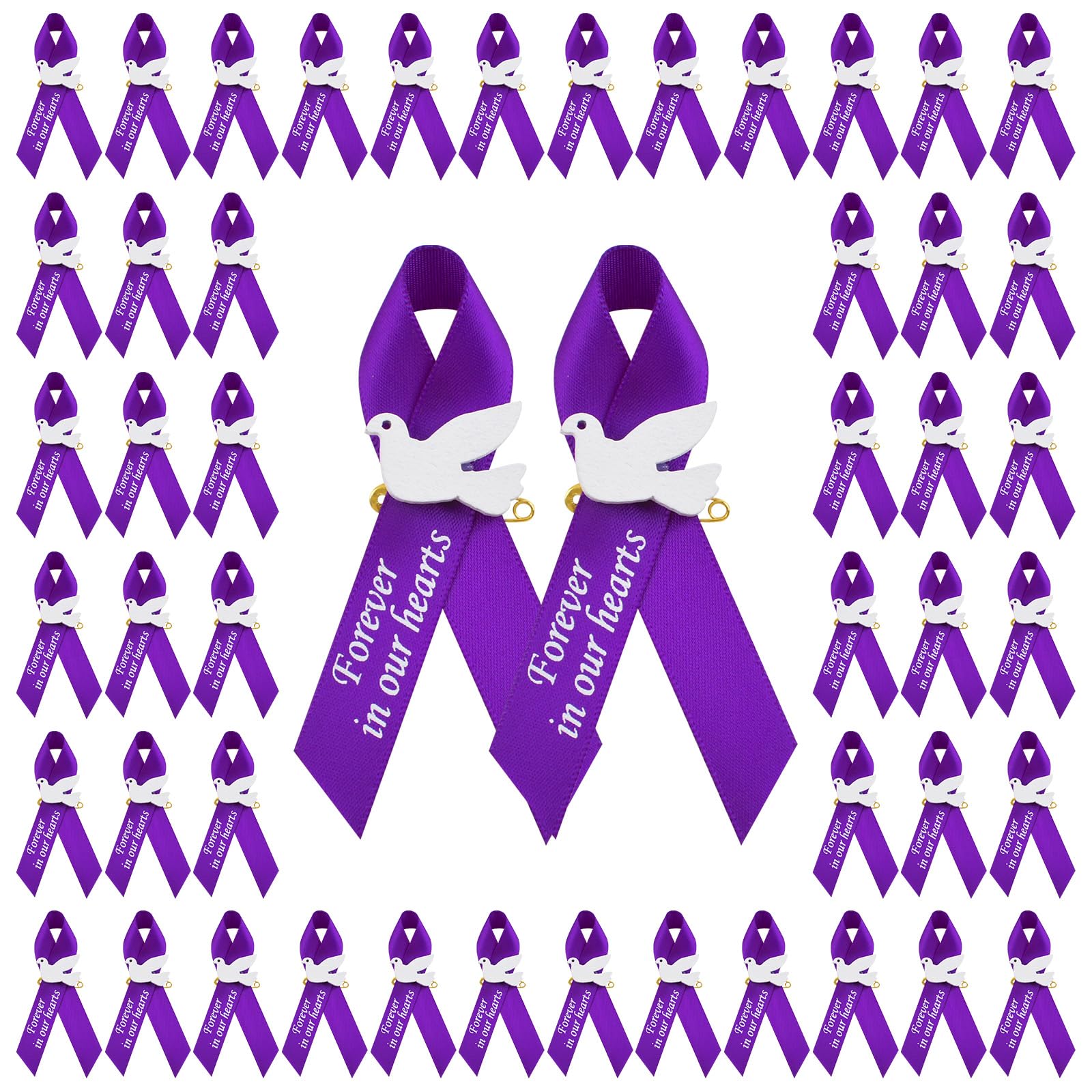 WANDIC 100pcs Purple Ribbon Pins Alzheimer's Disease Awareness Badges Domestic Violence Brooch Memorial Ribbon Pins Badges for Funeral Mourning Event Bereavement Remembrance